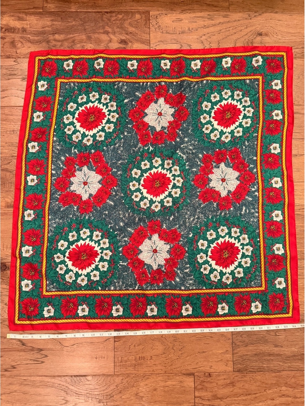 Vintage Ginnie Johansen 100% Silk Christmas Floral Scarf